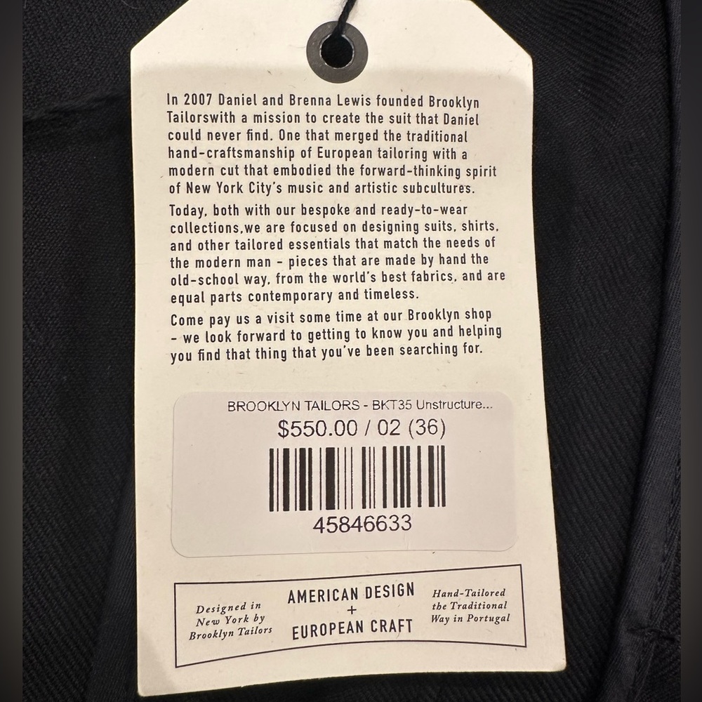 NWT Brooklyn Tailors BKT35 Unstructured Black Men's Blazer - Picture 2 of 9